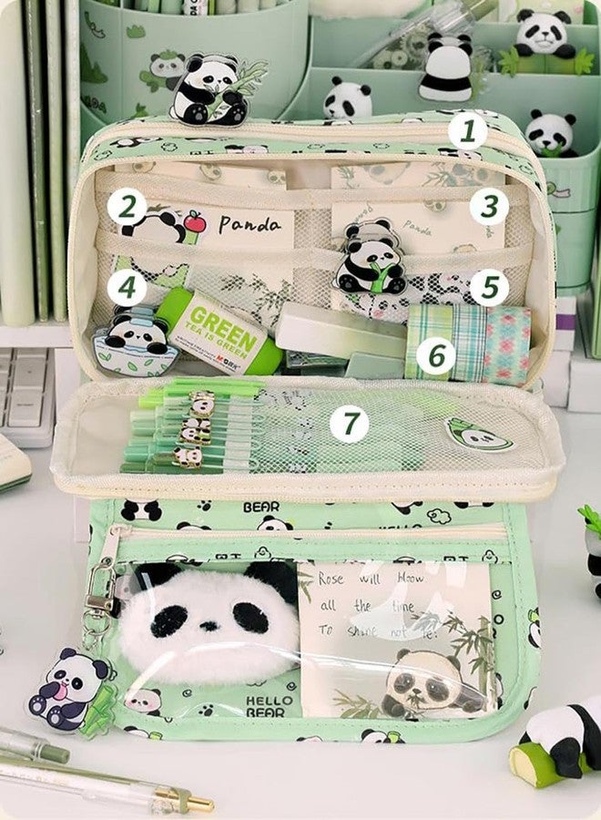 زيبويو حقيبة أقلام رصاص زيبويو® بتصميم باندا كاواي، حقيبة تنظيم ذات سعة كبيرة، حقيبة متعددة الاستخدامات للمكياج والسفر، مصنوعة من البوليستر المتين بنقشة زهور الباندا الخضراء، مناسبة للفتيات والمراهقات، 21.5 × 12.5 × 8.5 سم. - Image 4